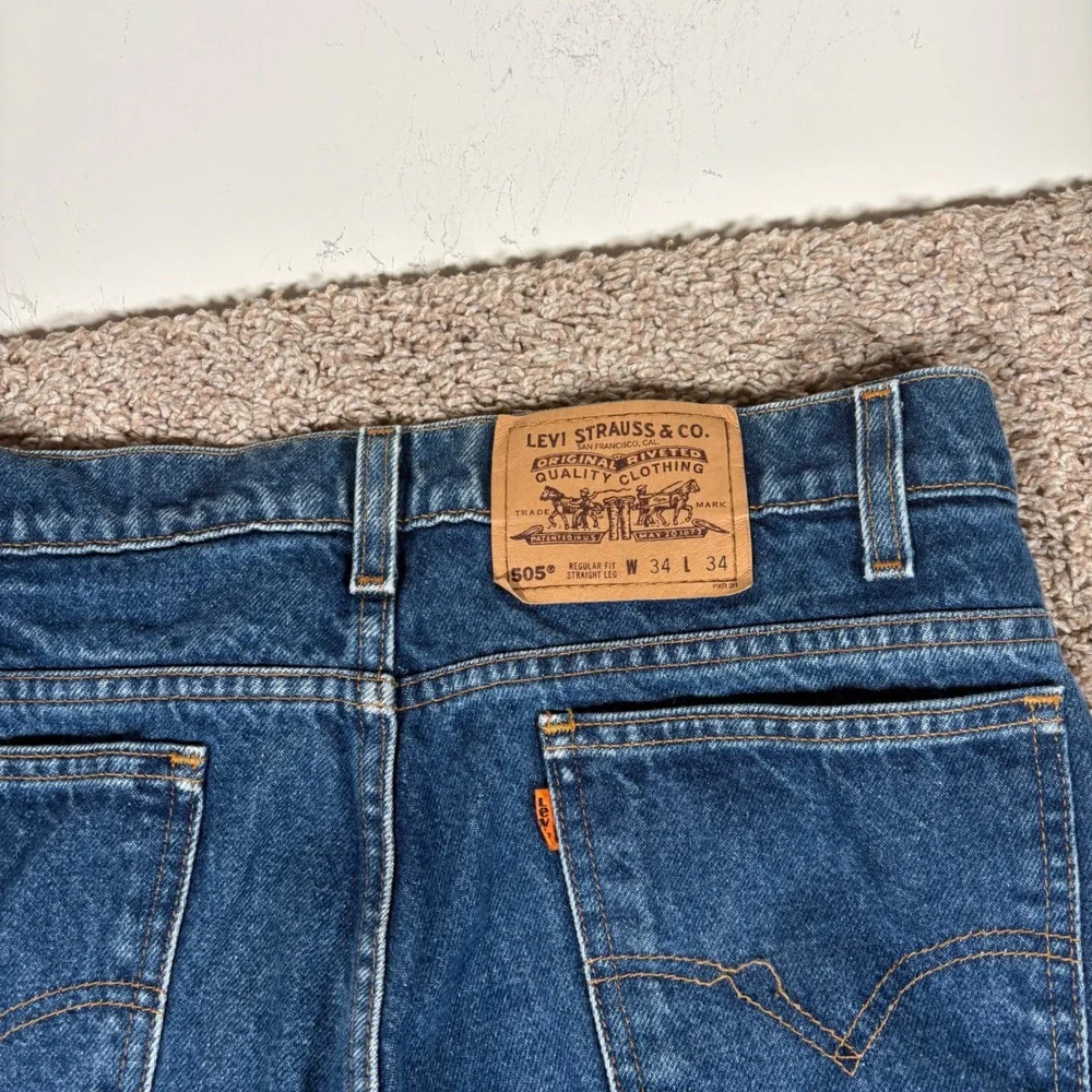 Vintage Levis 505 Straight Leg Jeans‎ Mens 32x34 Blue Orange Tab Denim Pants 90s